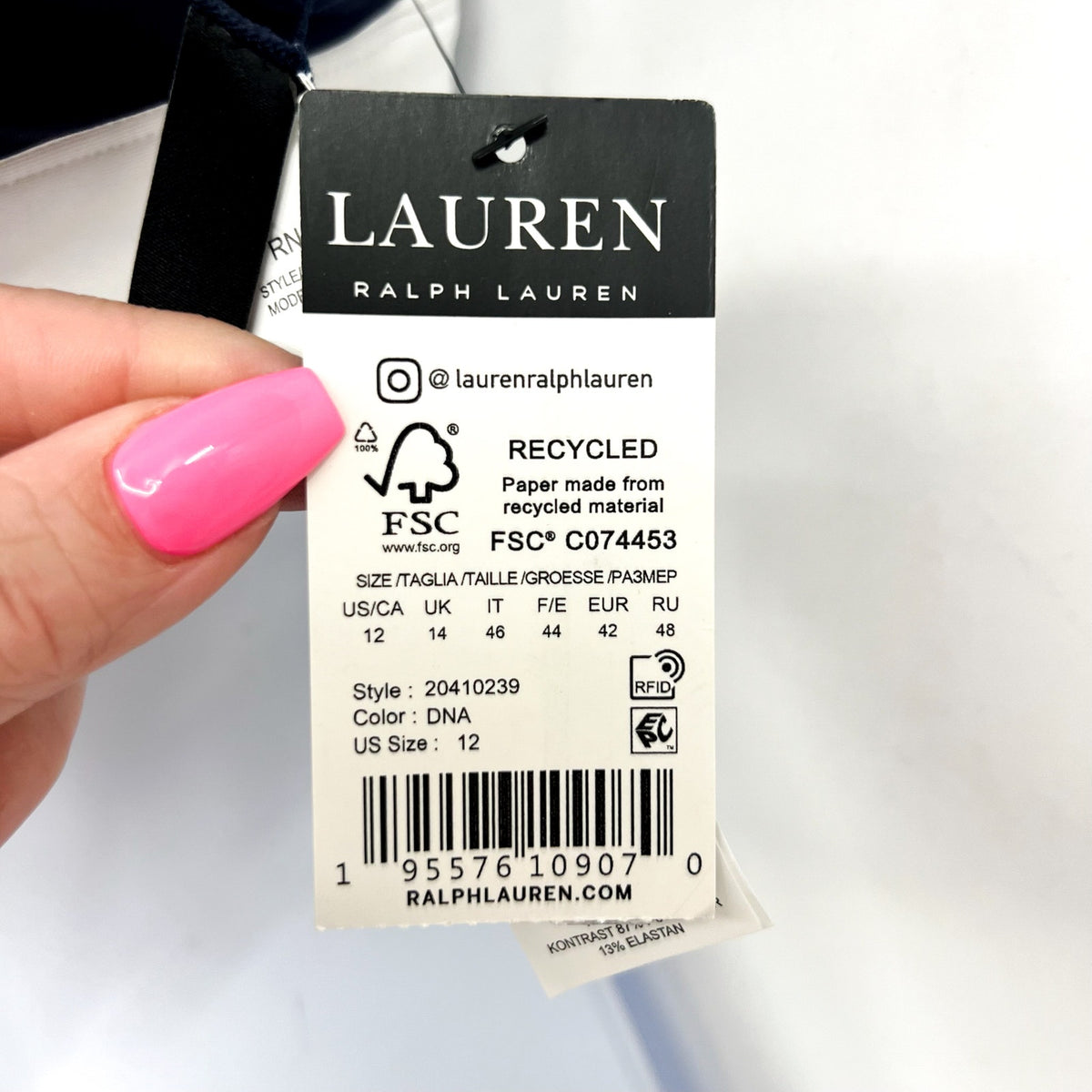 LAUREN RALPH LAUREN Women's Banded V Neck Bikini Top Size 12 Blue Bel Air NWT
