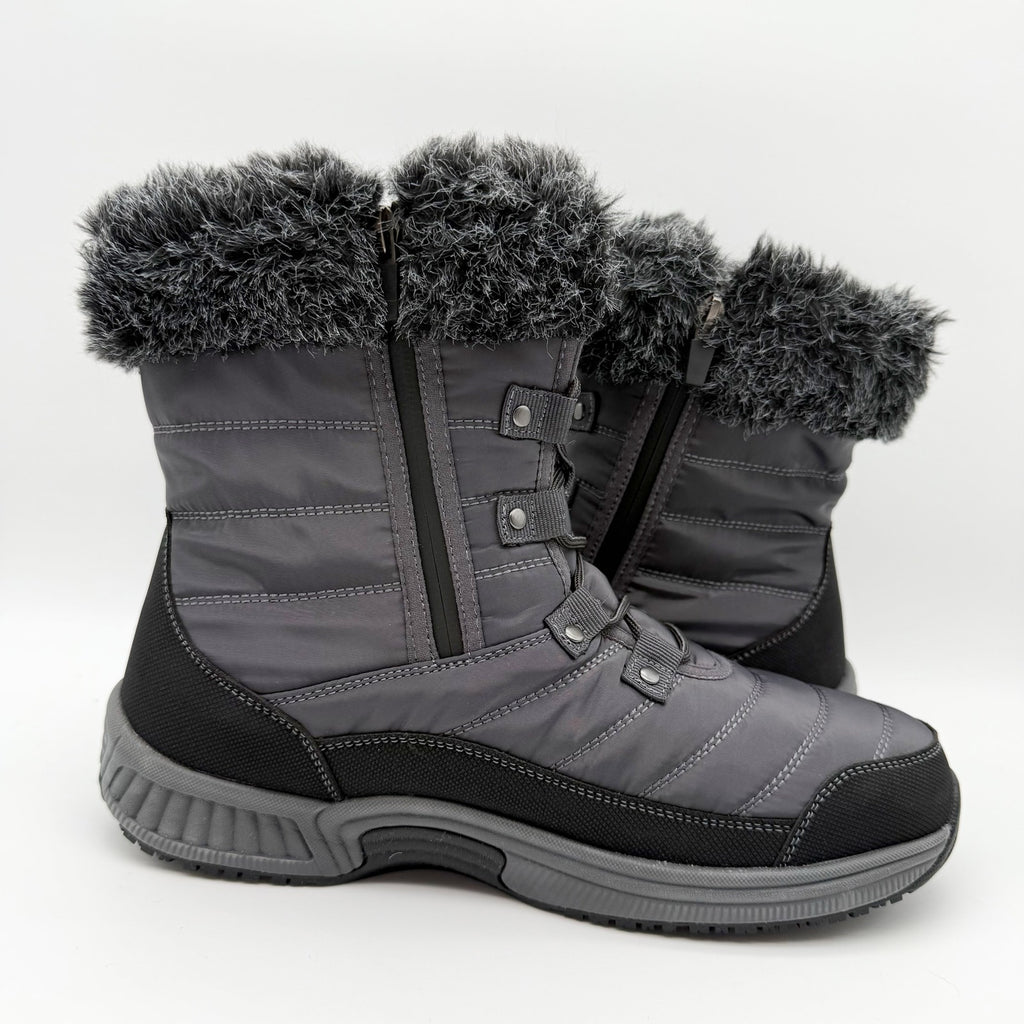 Orthofeet Womens Alps Snow Boots US 10 WIDE Grey Black Waterproof NWOB