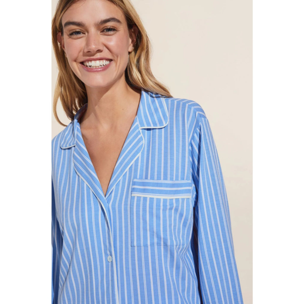EBERJEY Gisele Print Long PJ Set Small Vista Blue Ivory Stripe TENCEL Modal NWT