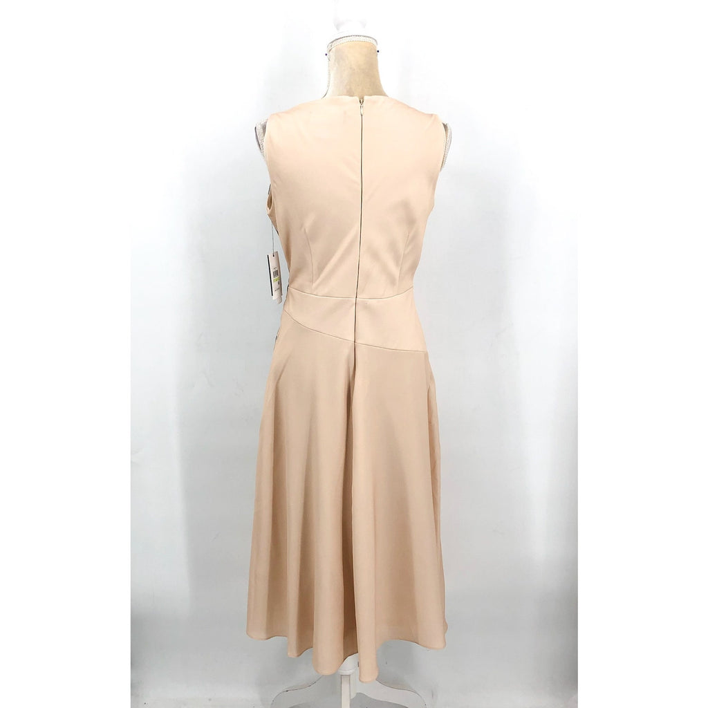 DKNY Women's Floral Cocktail Midi Dress Size 4 Elegant Beige Cowlneck NWT