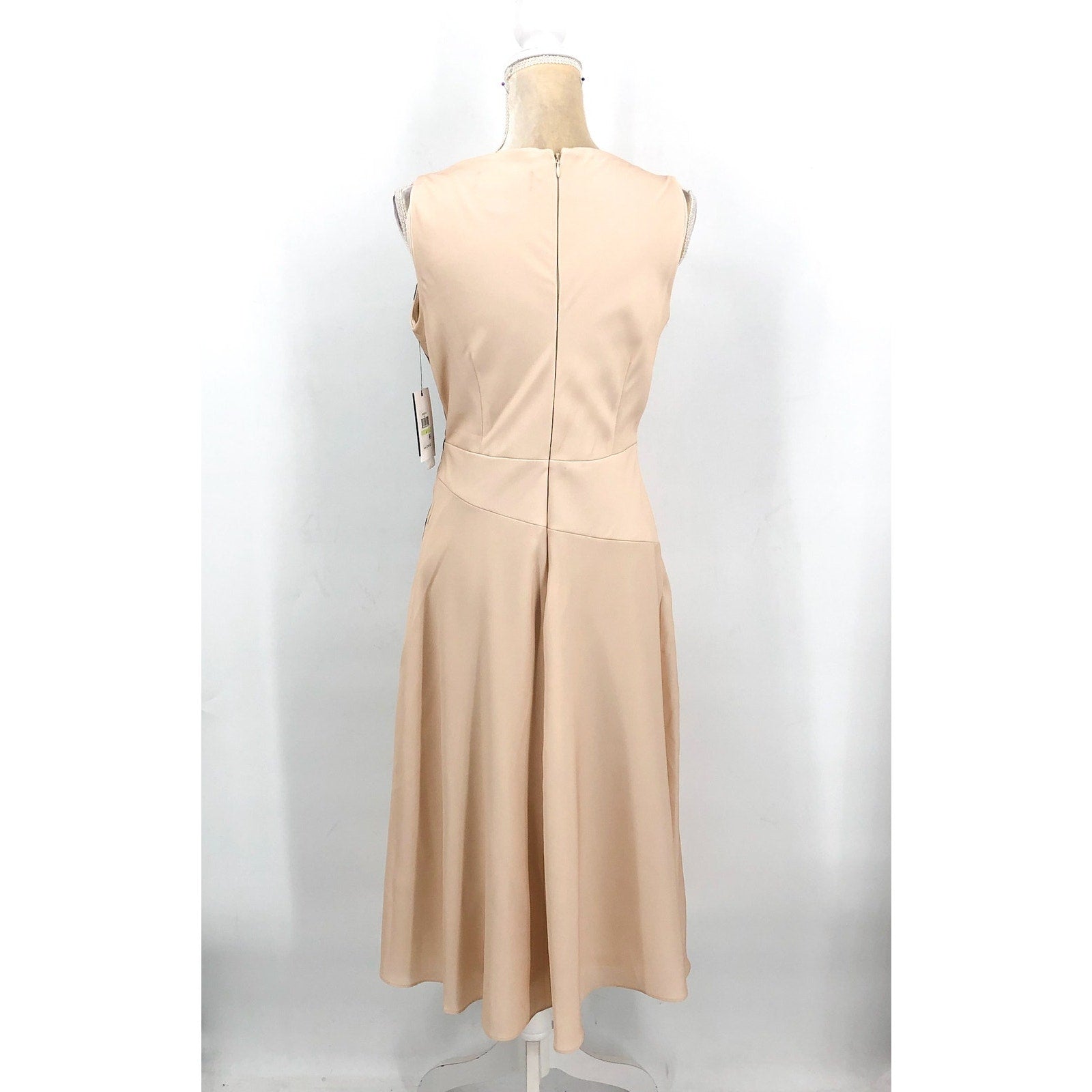 DKNY Women's Floral Cocktail Midi Dress Size 4 Elegant Beige Cowlneck NWT