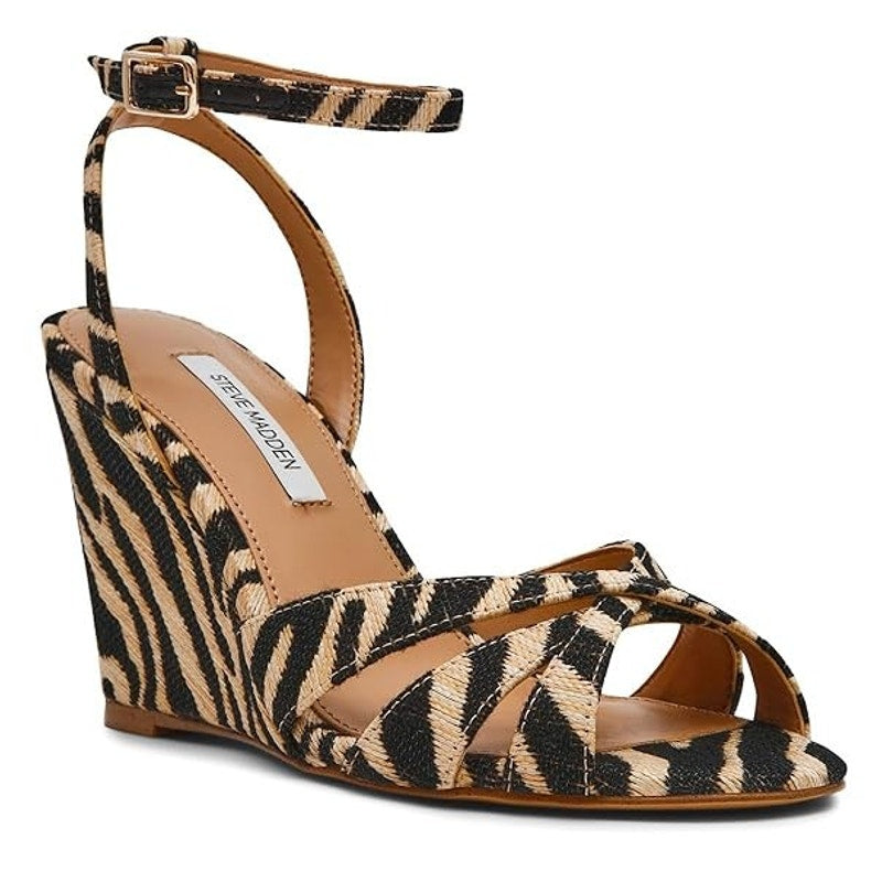 Steve Madden Womens Harbor Wedge Sandals Size 8 M Zebra Brown Black NIB