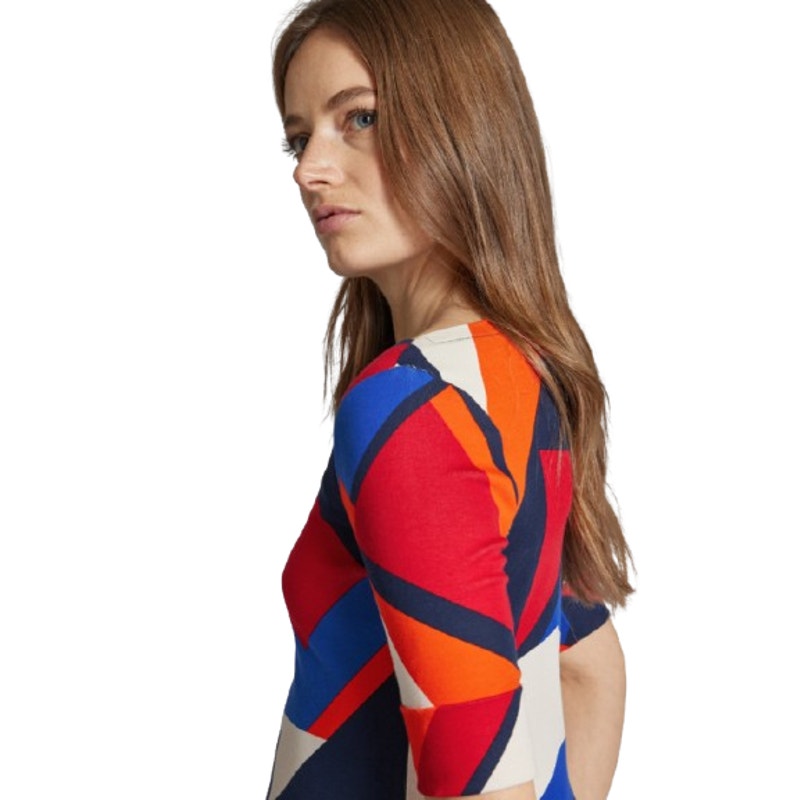 LAUREN RALPH LAUREN Judy Top Large Blue Red Geometric Mid-Sleeve NWT