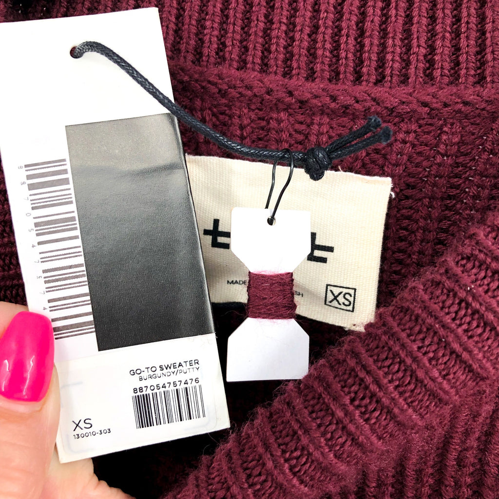 LABEL Men's Go-To Sweater XS Burgundy Red Putty Knit Crewneck MERINO WOOL NWT