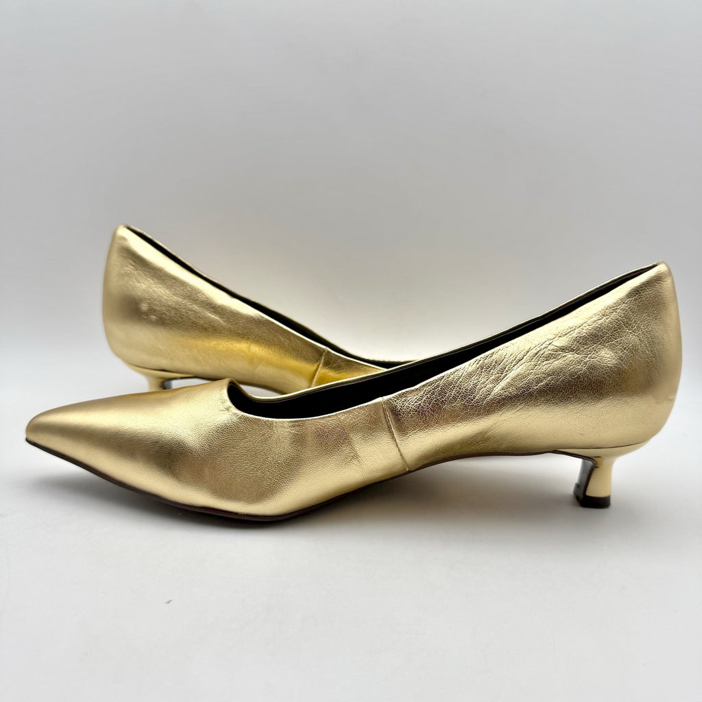 Naturalizer Womens Natalia Kitten Heels US 7 WIDE EU 37 Gold Leather NWOB