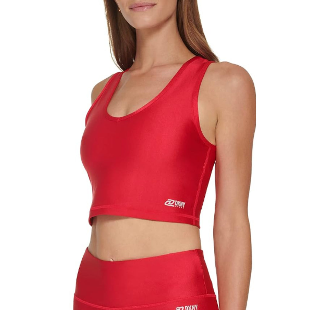DKNY Women's Cropped Tank Sports Bra Large Red Longline Yoga Activewear NWT