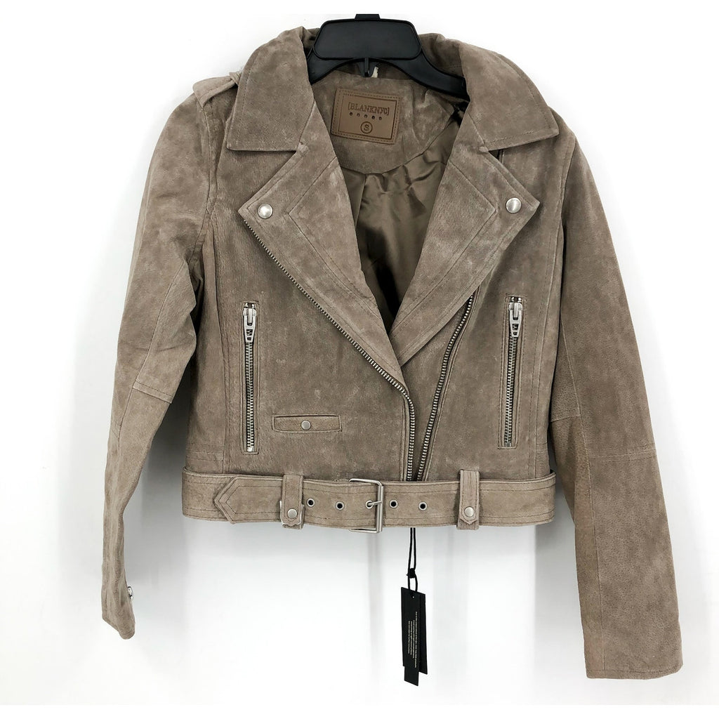BLANKNYC Women's Cropped French Motorcycle Jacket Small Brown Taupe Leather NWT