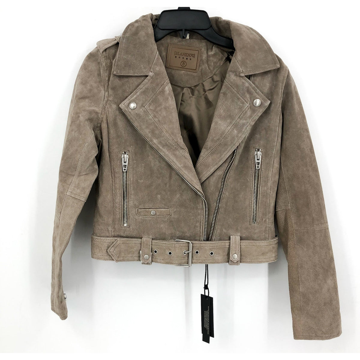 BLANKNYC Women's Cropped French Motorcycle Jacket Small Brown Taupe Leather NWT