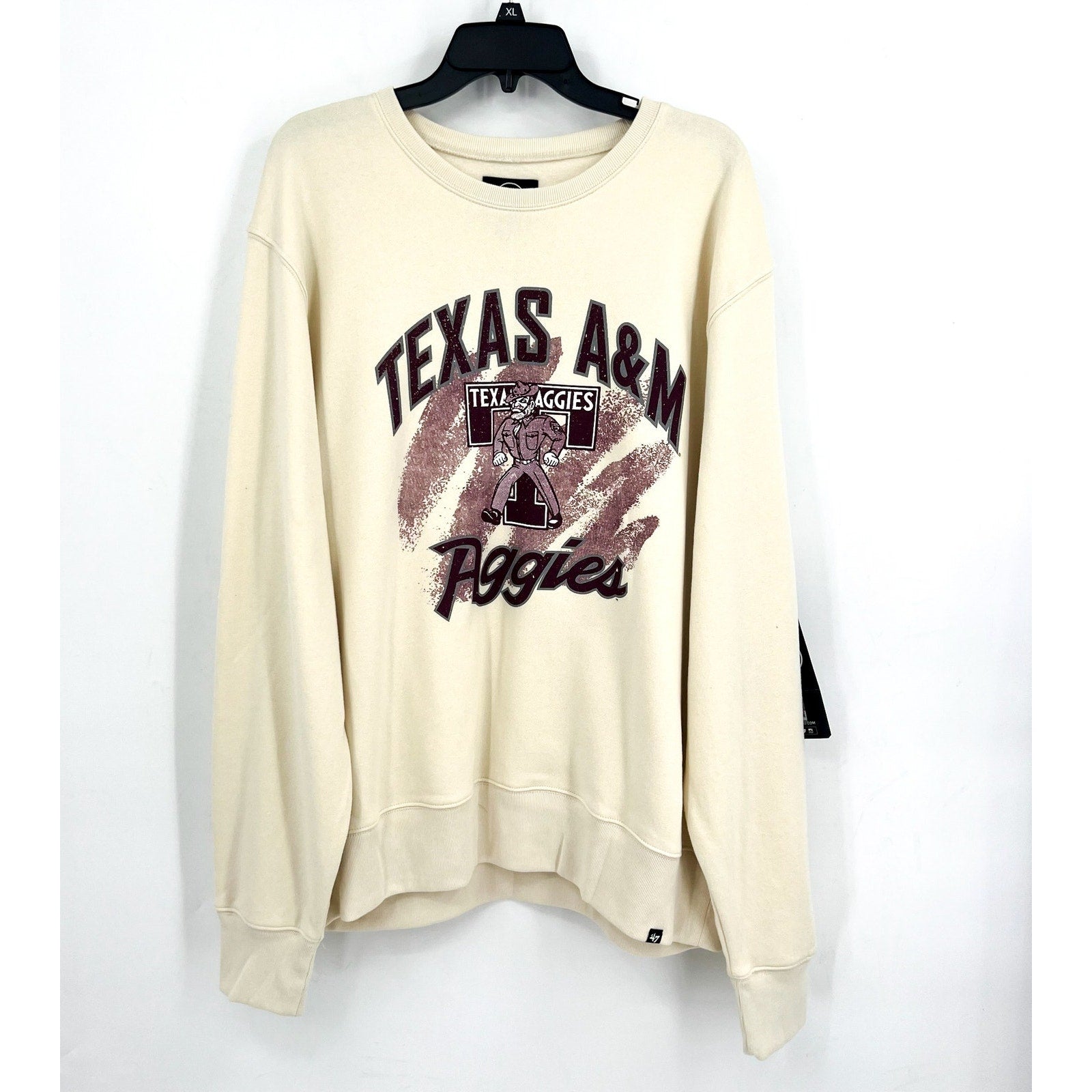 47 BRAND Texas A&M Aggies Shader Headline LS Crew Sweatshirt XXL Cream NWOT