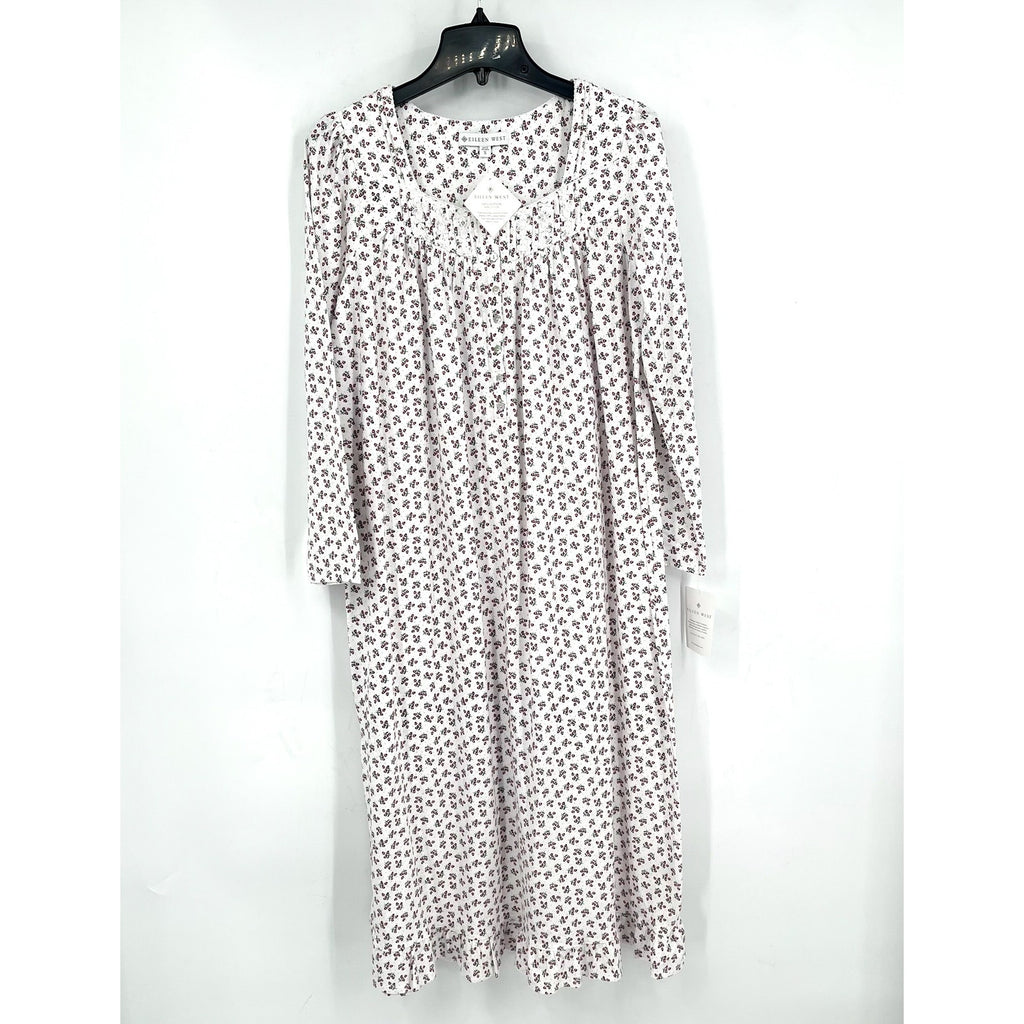 EILEEN WEST Women's Cotton Flannel Nightgown Small White Ditsy Floral NWT