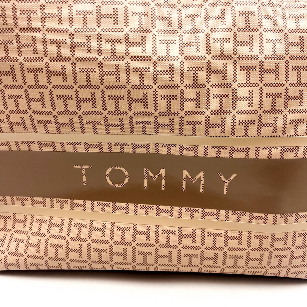 TOMMY HILFIGER Women's Birdie II Tote Coated Square Monogram Tan Brown NWT