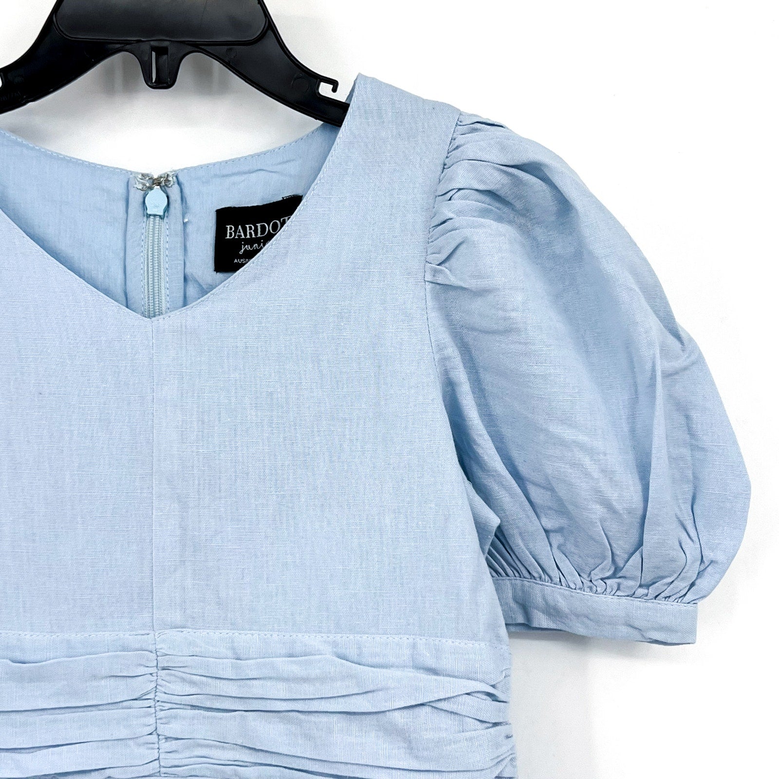 BARDOT JUNIOR Girl's Sky Mini Dress Size 5 Sky Blue Short Cotton Flax NWT