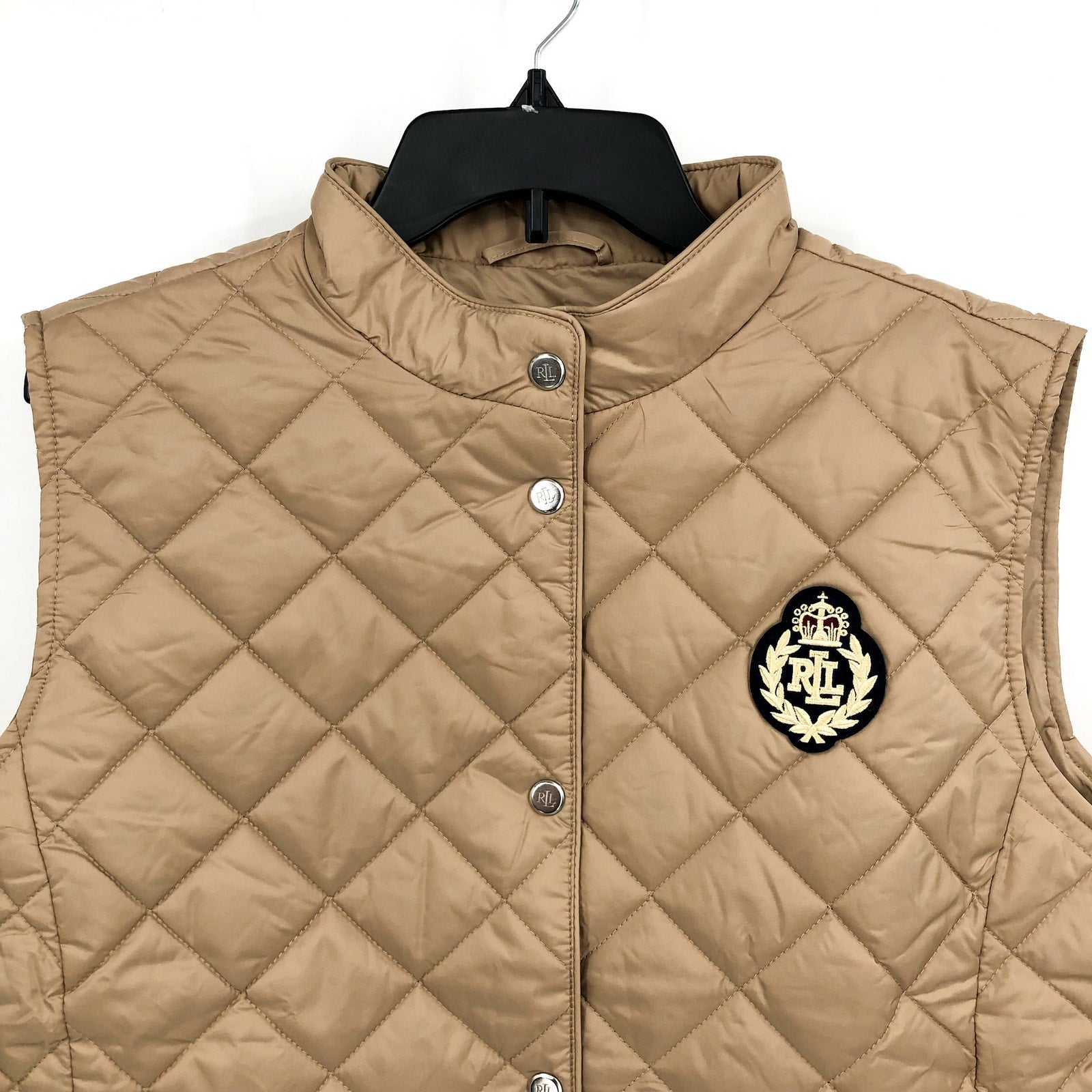 LAUREN RALPH LAUREN Womens Crest Patch Diamond Quilted Vest XL Birch Tan NWT