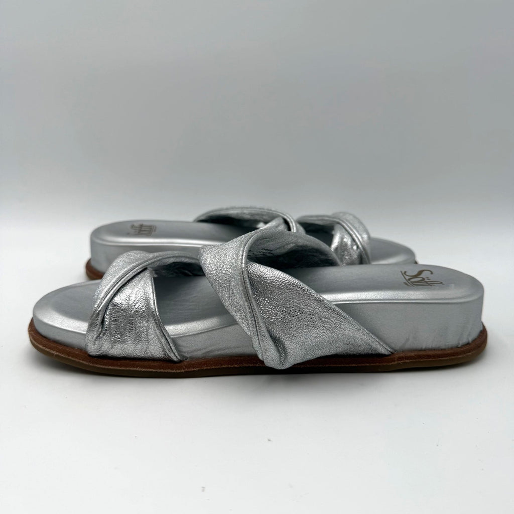 Sofft Womens Ainsworth Slide Sandals Size 7 Silver Metallic Leather NWOB