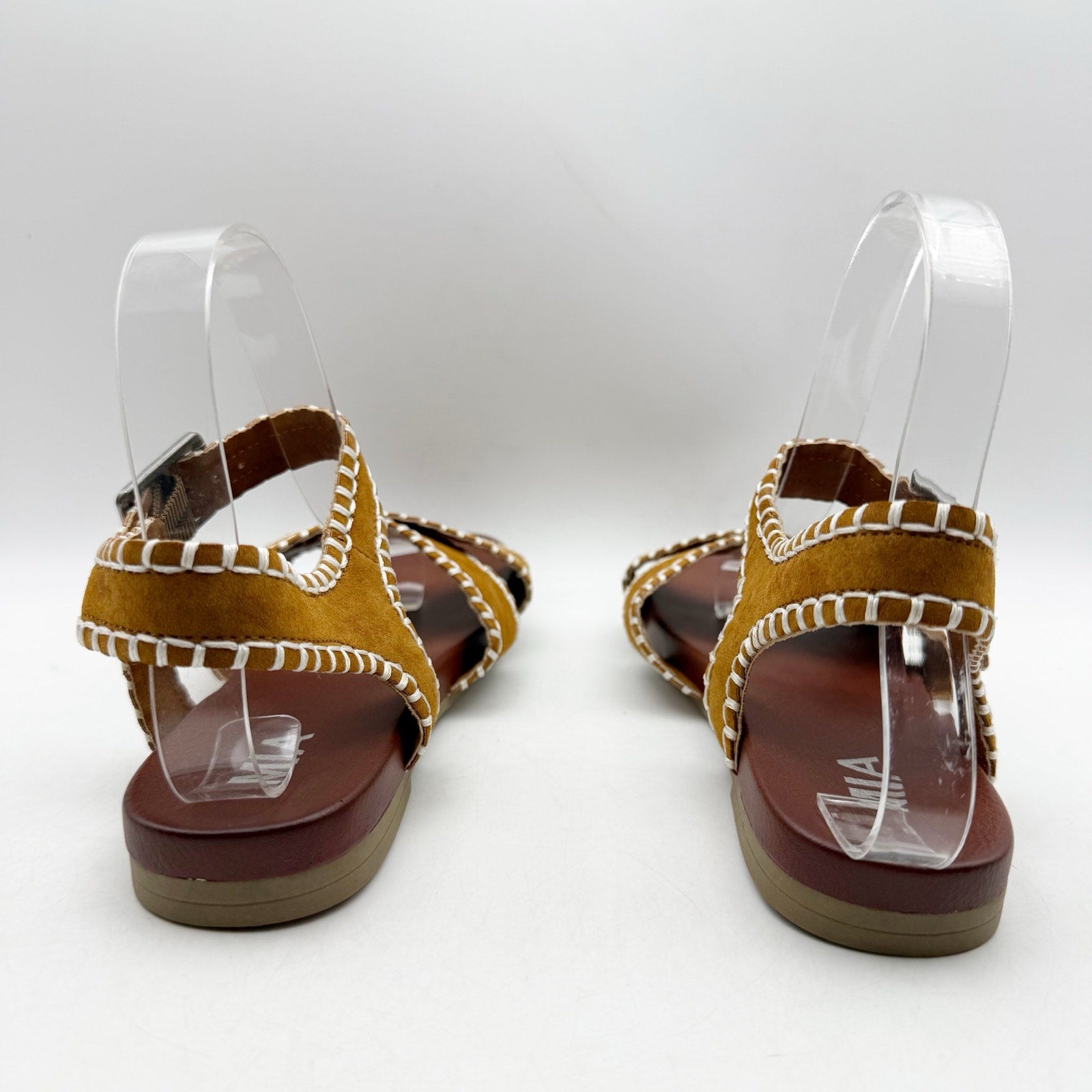 MIA Amore Womens Sofee Whipstitched Sandals US 6.5 Cognac Brown Vegan Suede NWOB