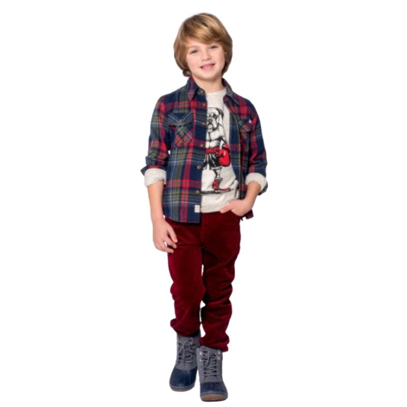 APPAMAN Boy's Long Sleeve Flannel Shirt Size 12 Blue Red Plaid Casual NWT