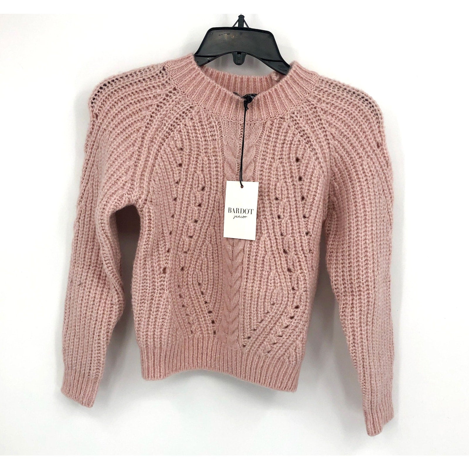 BARDOT Girl's Cozy Cable Knit Crewneck Sweater Size 12 Pink Potpourri NWT