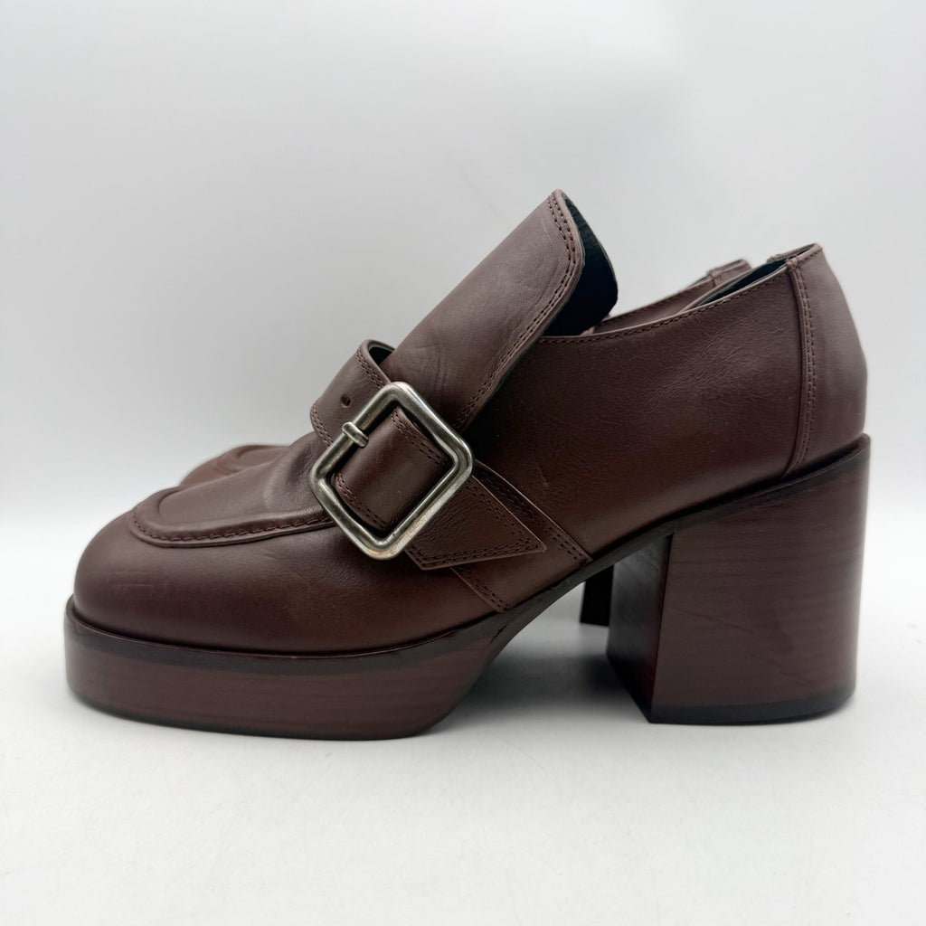 RE/DONE Womens Big Buckle Loafers EU 40 US 10 Dark Red Leather Heels EUC