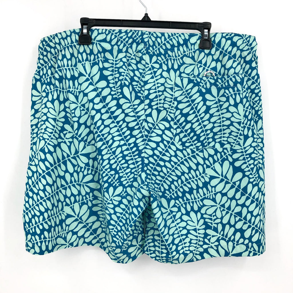 BEN SHERMAN Men's Frond Print Swim Trunks 2XL Blue Aqua Ice Drawstring NWT