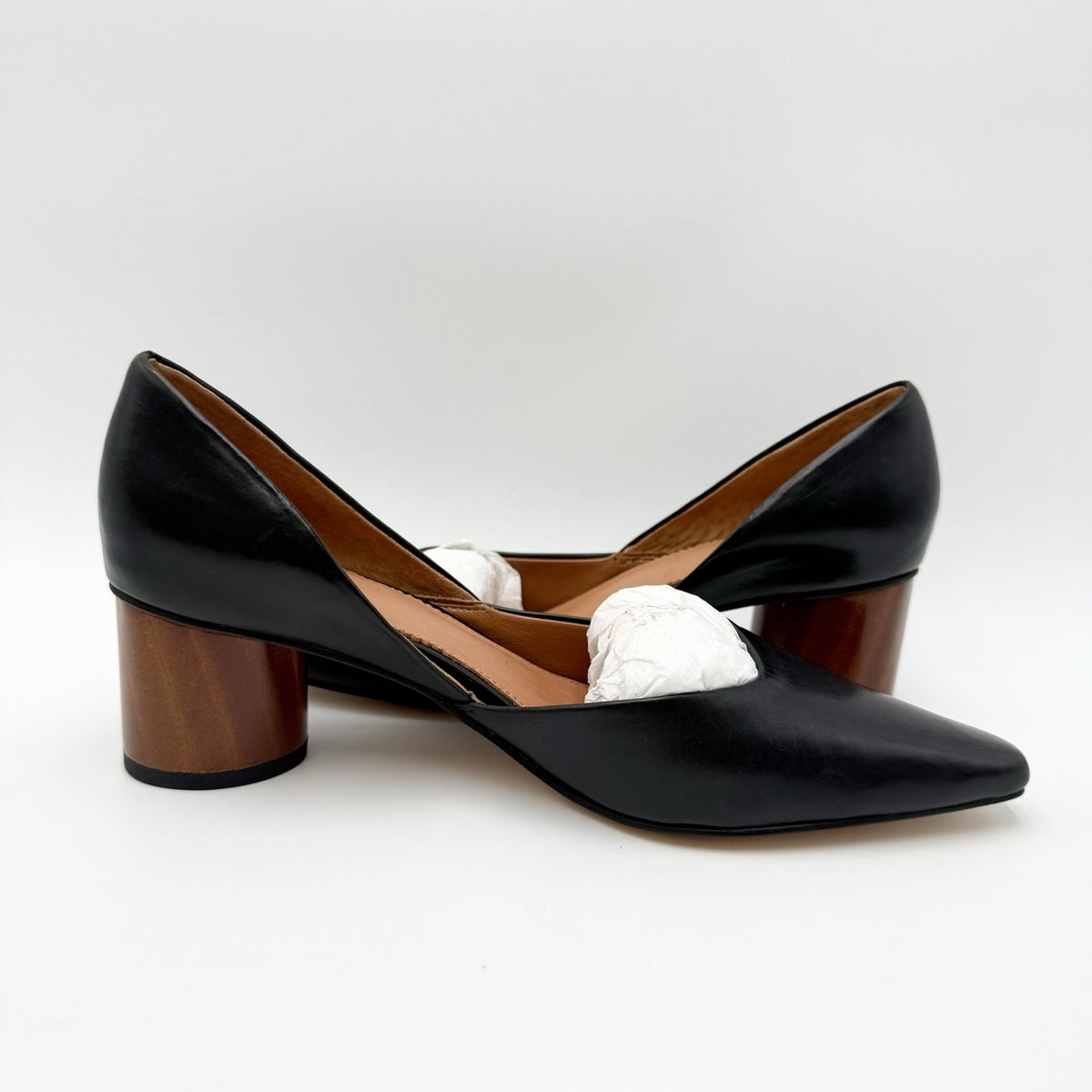 Franco Sarto Womens Rita Pumps Size 6 M EU 36 Black Leather Wood Heel NIB
