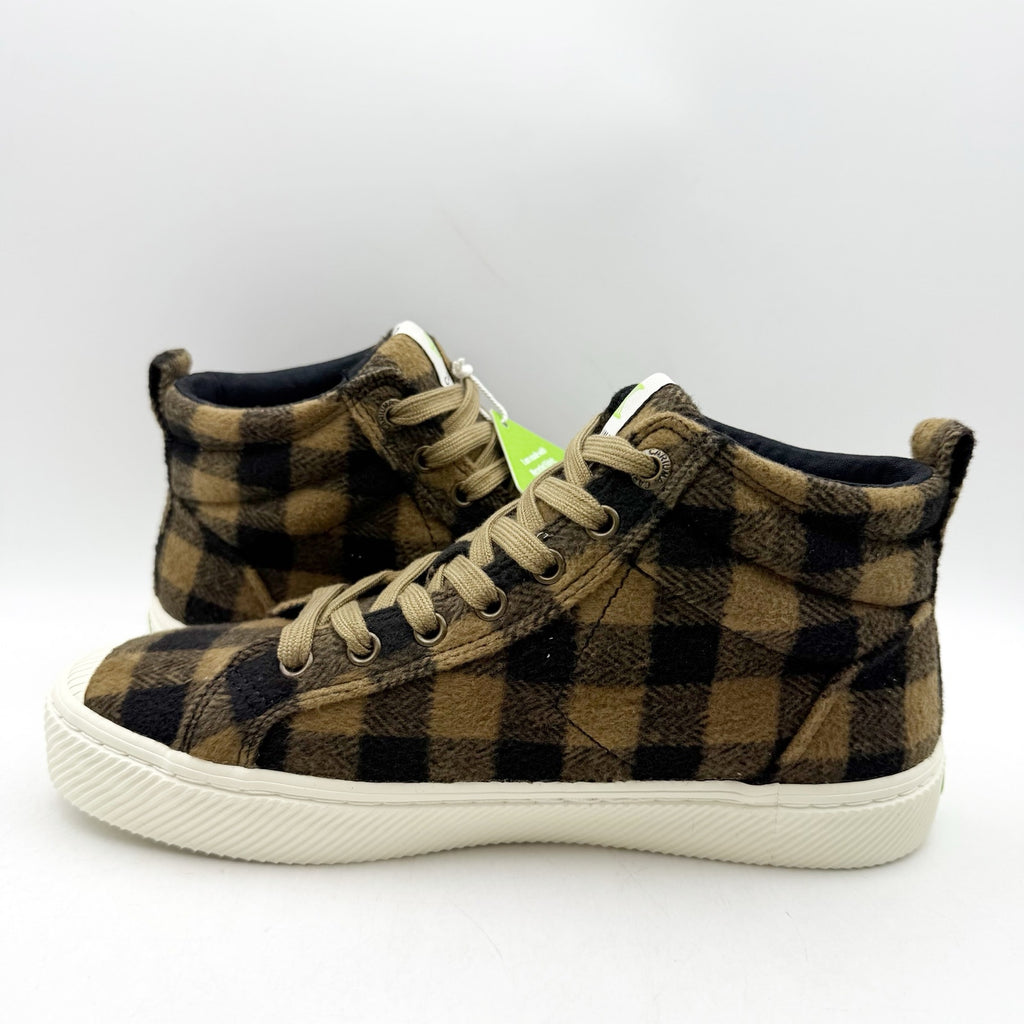 Cariuma Womens OCA High Top Sneakers US 8.5 Brown Black Plaid Organic Cotton NIB
