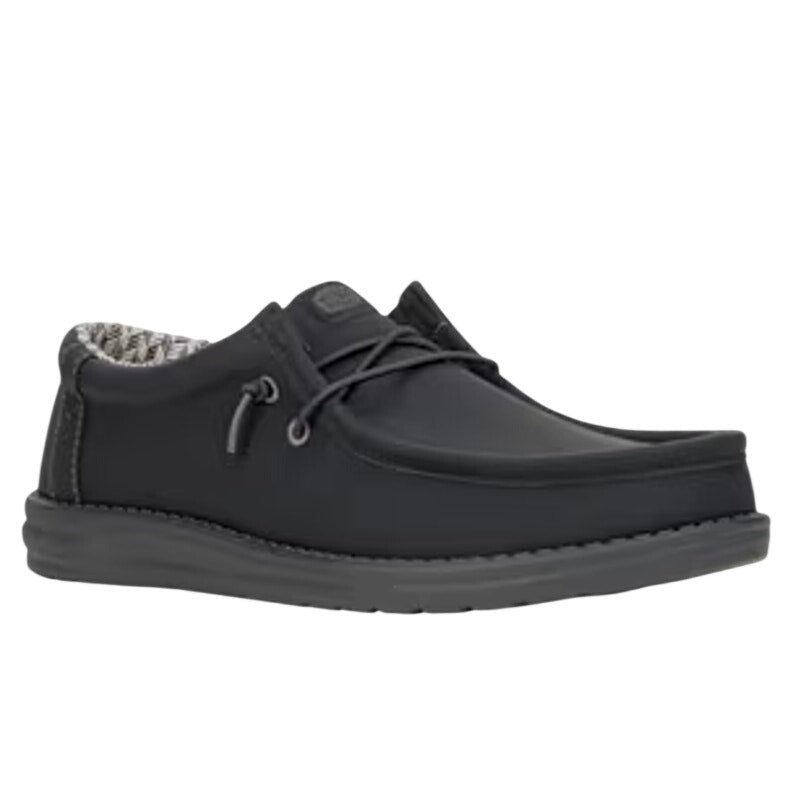 HEY DUDE Mens Wally Classic Sneakers Size 11 Black Faux Leather Slip On NWOB