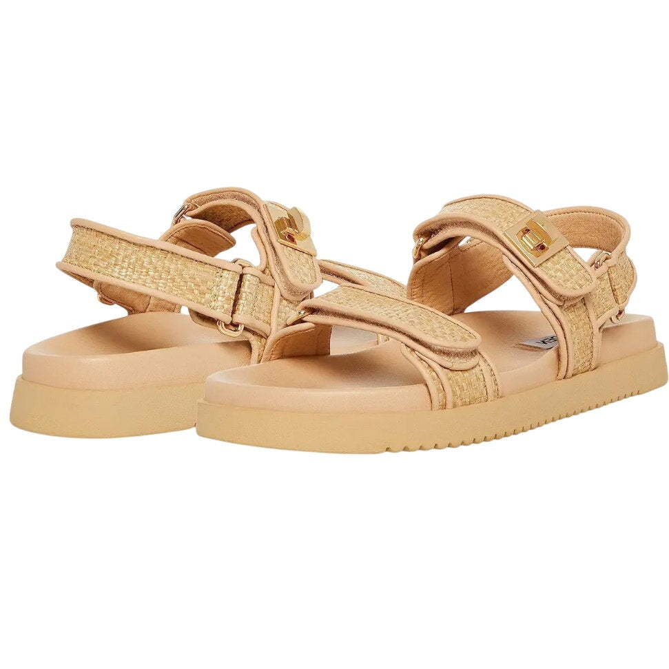 Steve Madden Womens Mona Sandal US 9.5 M Tan Brown Raffia NIB