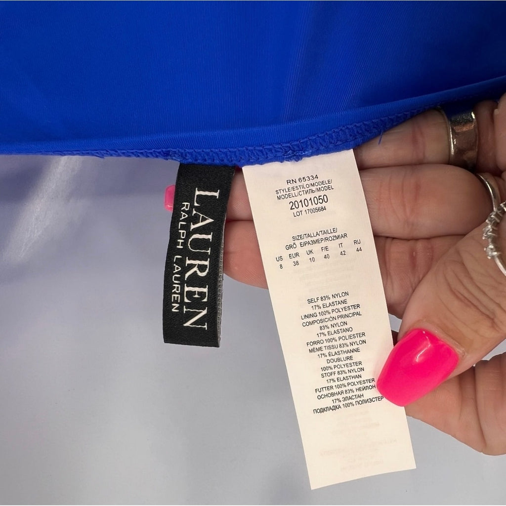 LAUREN RALPH LAUREN Women's Hipster Bikini Bottoms Size 8 Blue Beach Club NWT