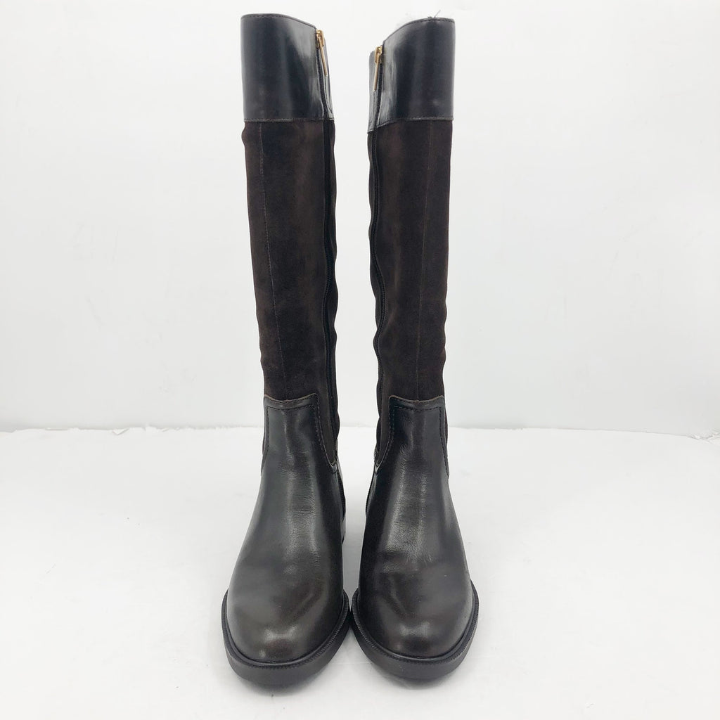 Vince Camuto Womens Andalian Riding Boots 7.5 Brown Leather Suede WIDE CALF NIB