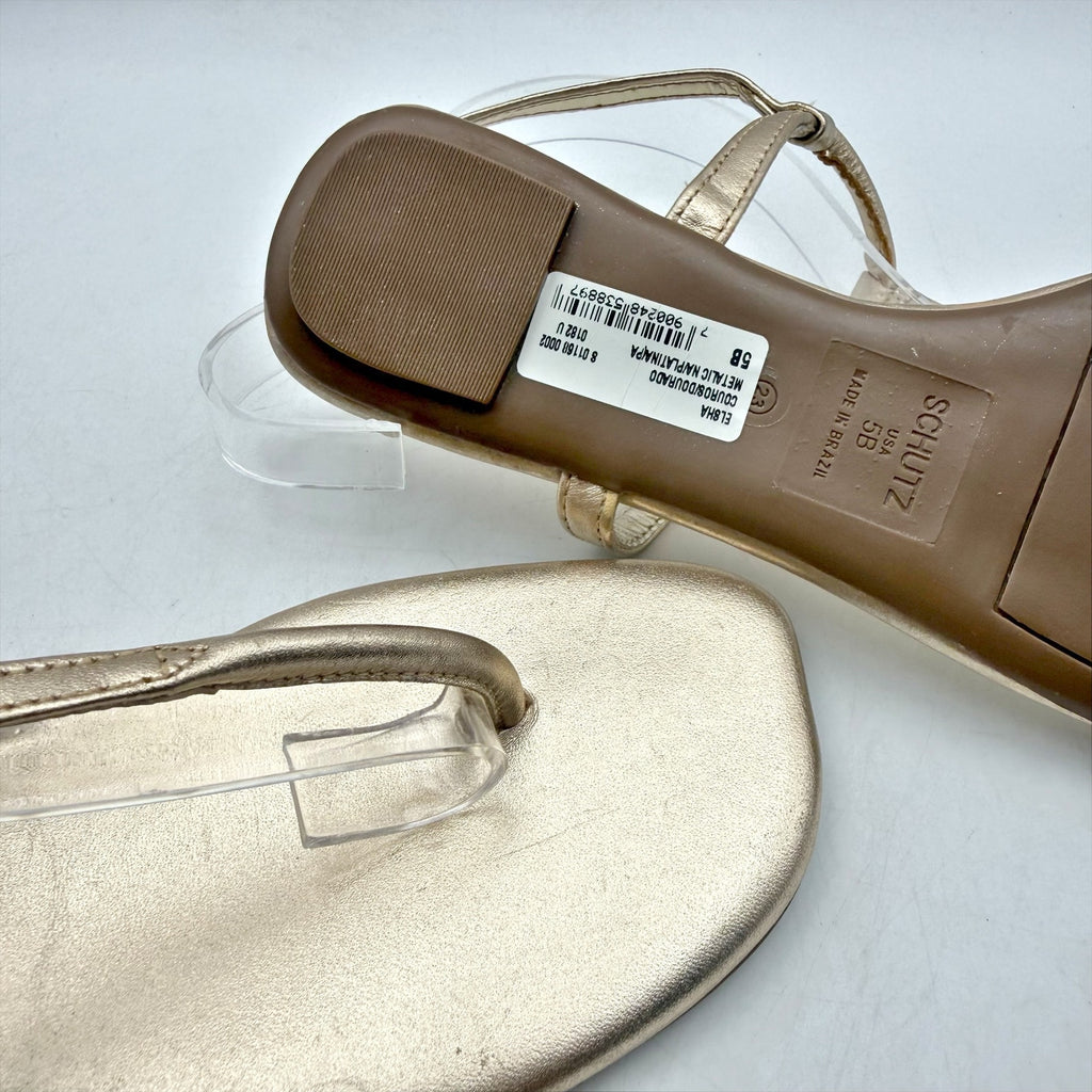 Schutz Womens Elsha Flat Sandals US 5 M Gold Leather NWOB