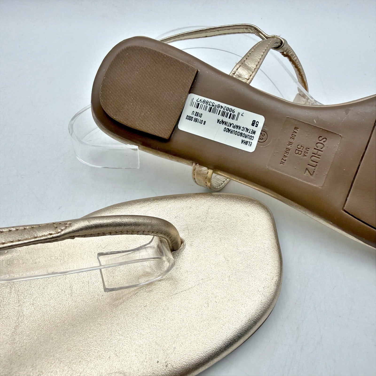 Schutz Womens Elsha Flat Sandals US 5 M Gold Leather NWOB