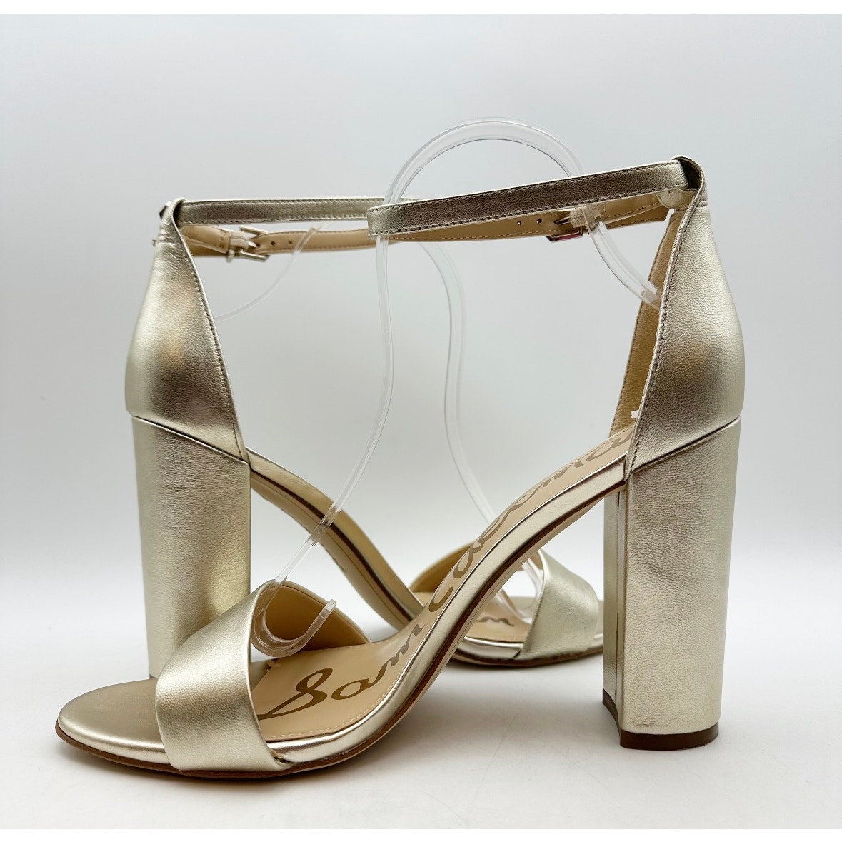 SAM EDELMAN Women's Yaro Dress Sandals Size 10.5 Gold Leather Blocked Heel NWOB