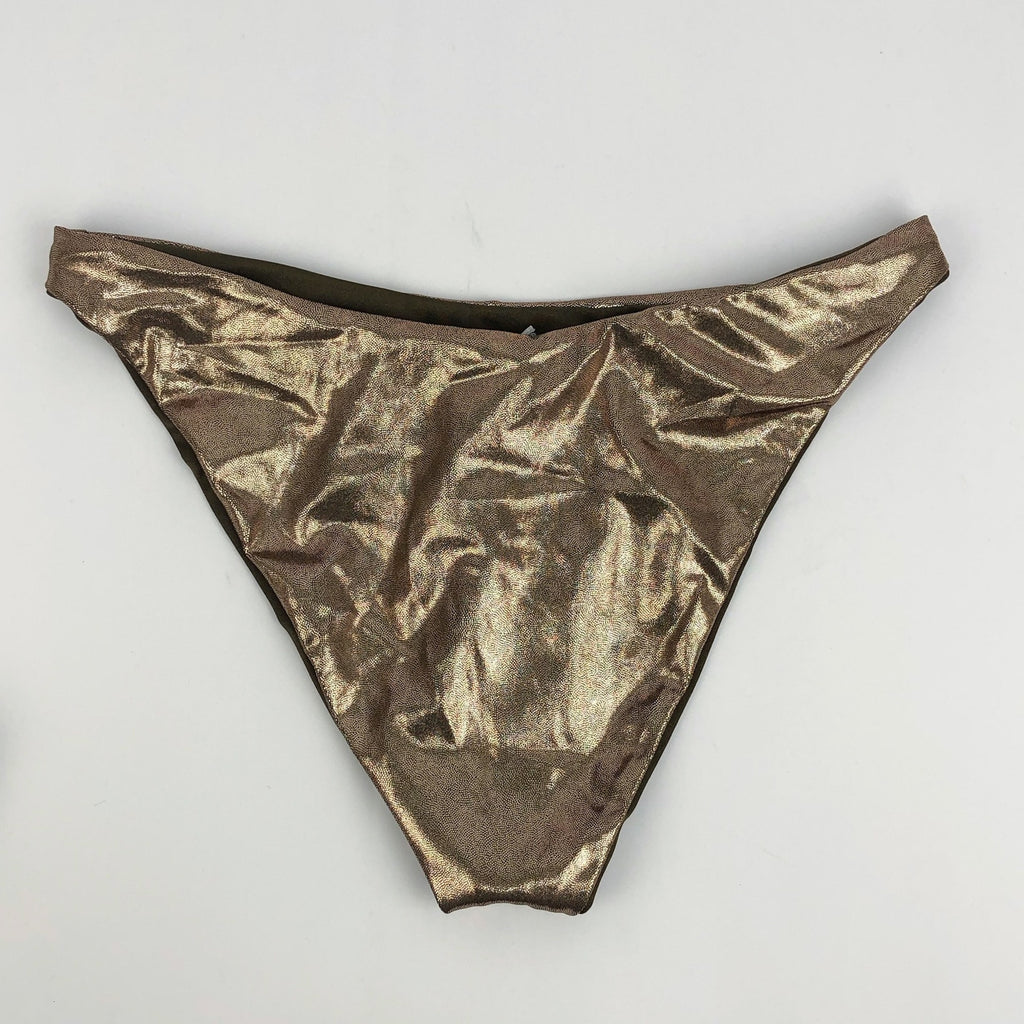 Good American Metallic Better Bikini Bottoms Medium Gold Mocha Foil NWT