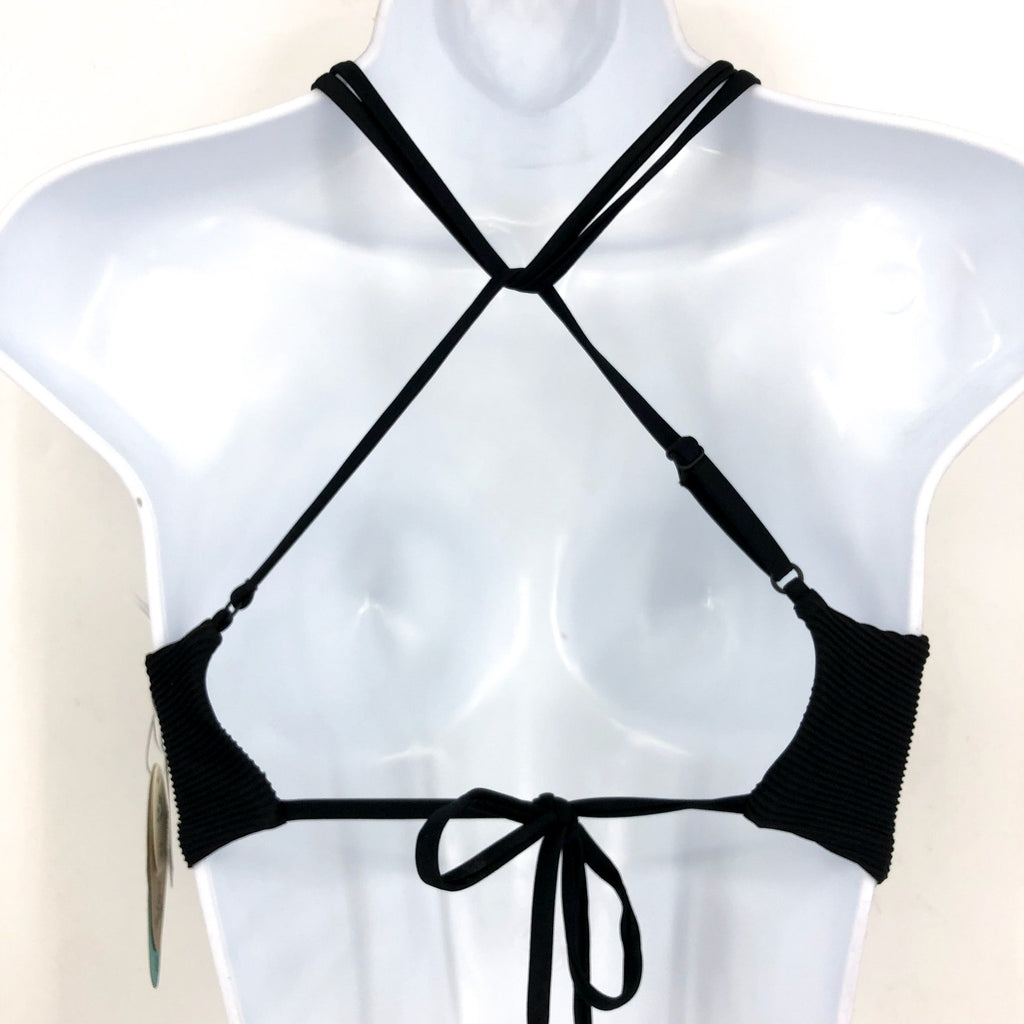 PRANA Women's Onyx Bay Bikini Top Small Black Ottoman High Neck Ribbed NWT