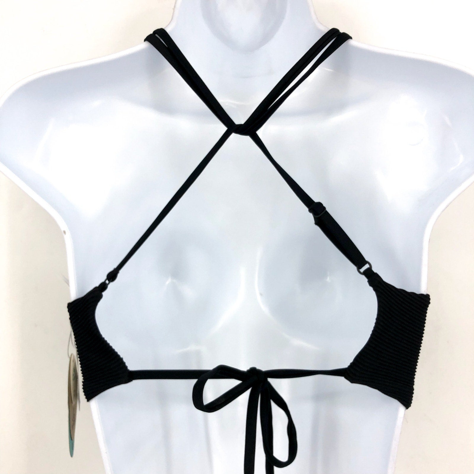 PRANA Women's Onyx Bay Bikini Top Small Black Ottoman High Neck Ribbed NWT