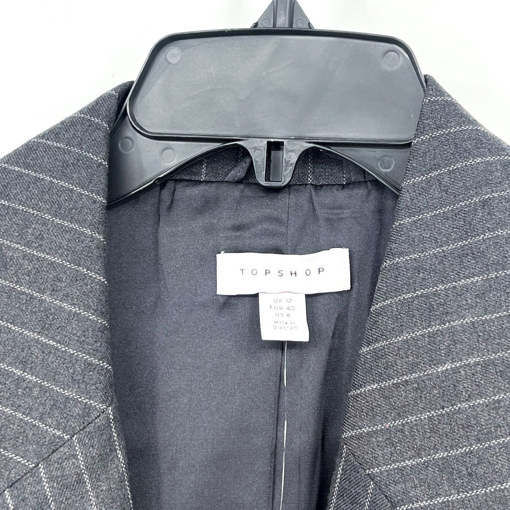 TOPSHOP Women's Oversized Tailored Dad Blazer Jacket Size 8 Grey Pinstripe NWT