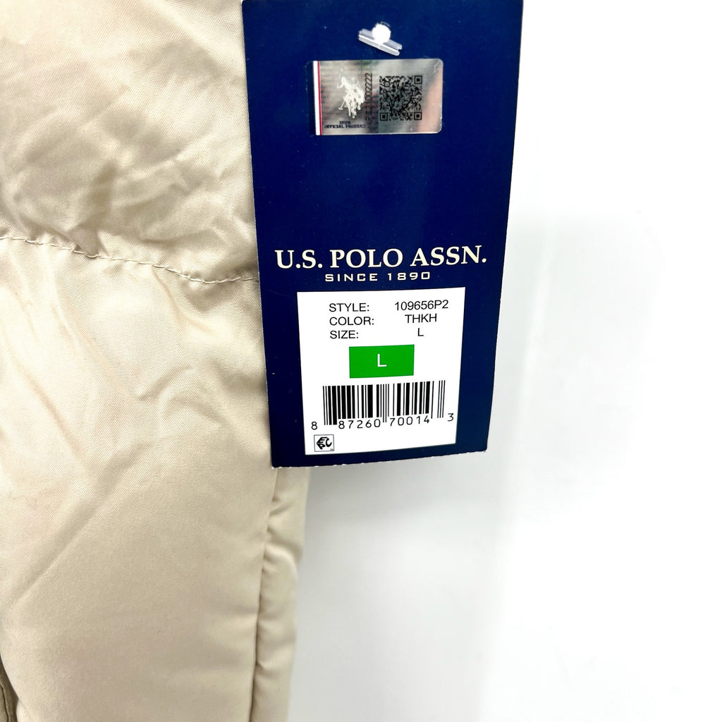 U.S. POLO ASSN. Men's Solid Signature Puffer Vest Large Thompson Khaki NWT