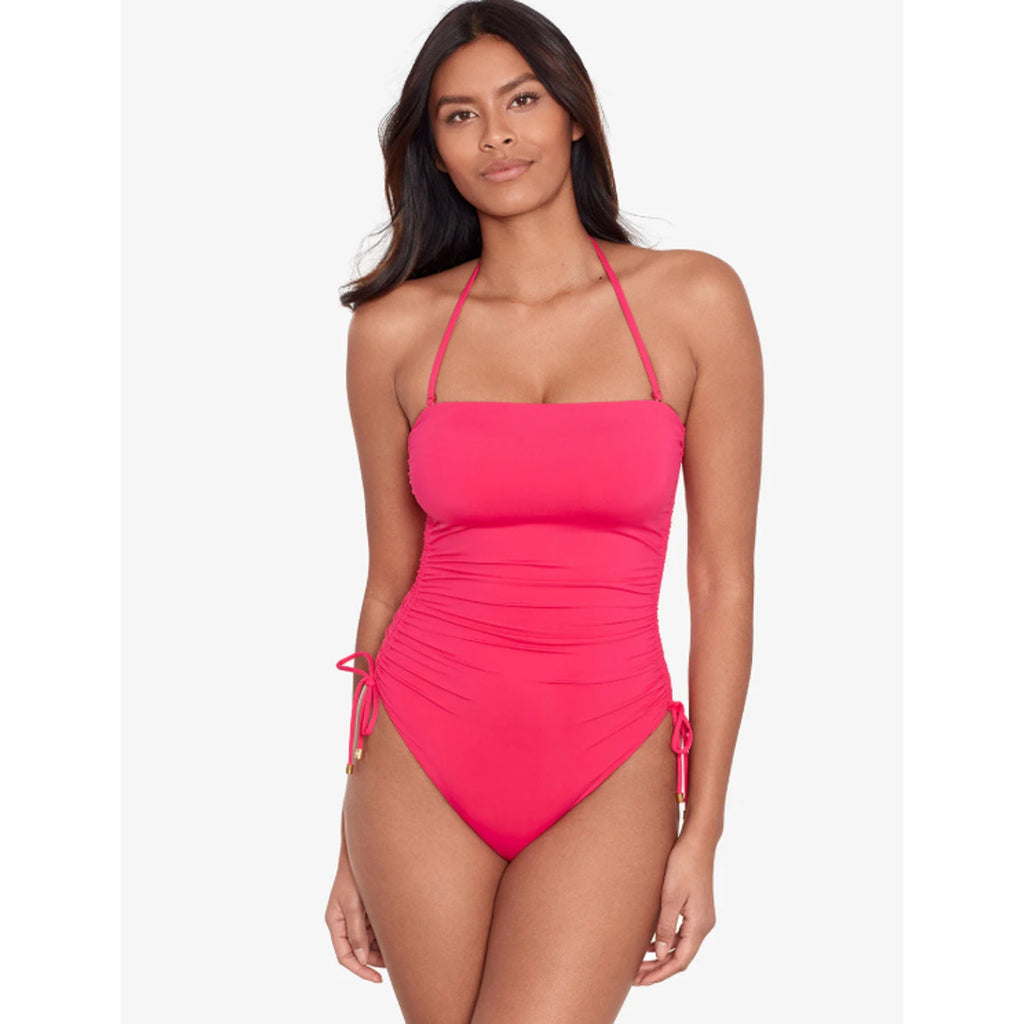 LAUREN RALPH LAUREN Bandeau One Piece Swimsuit Size 8 Pink Beach Club Ruched NWT