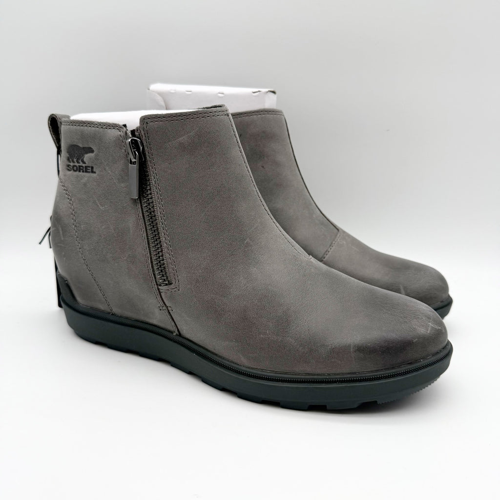 Sorel Womens Evie ll Zip Wedge Bootie Size 10.5 Grey Leather Waterproof NIB
