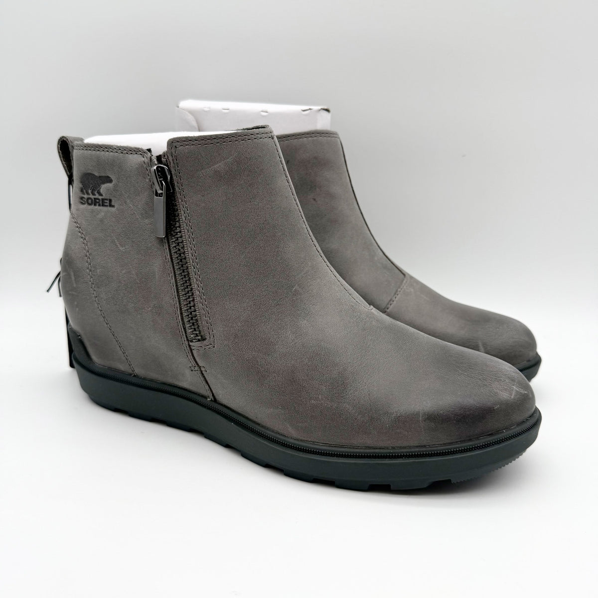 Sorel Womens Evie ll Zip Wedge Bootie Size 10.5 Grey Leather Waterproof NIB