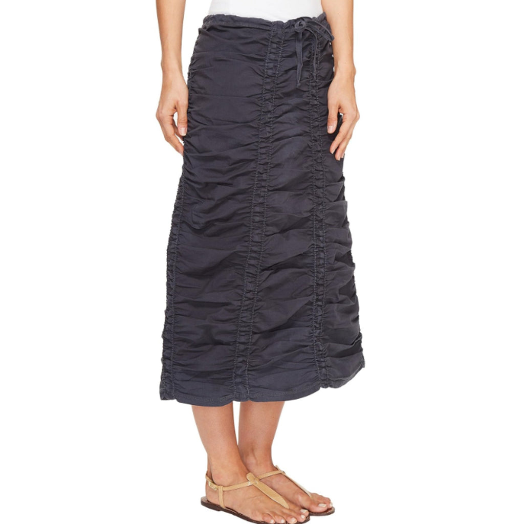 XCVI Double Shirred Panel Midi Skirt Large Charcoal Grey Stretch Poplin NWT