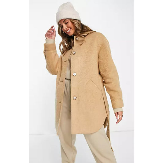 TOPSHOP Women's Brushed Belted Shacket Camel Size 2