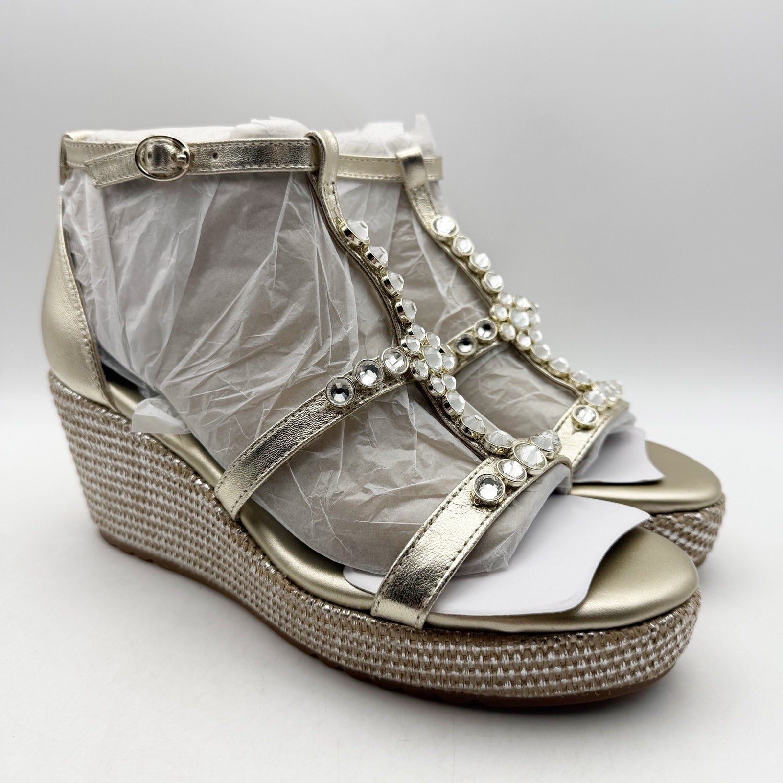 Naturalizer Womens Serena Strappy Wedge Sandals Size 8.5 Champagne Metallic NWOB