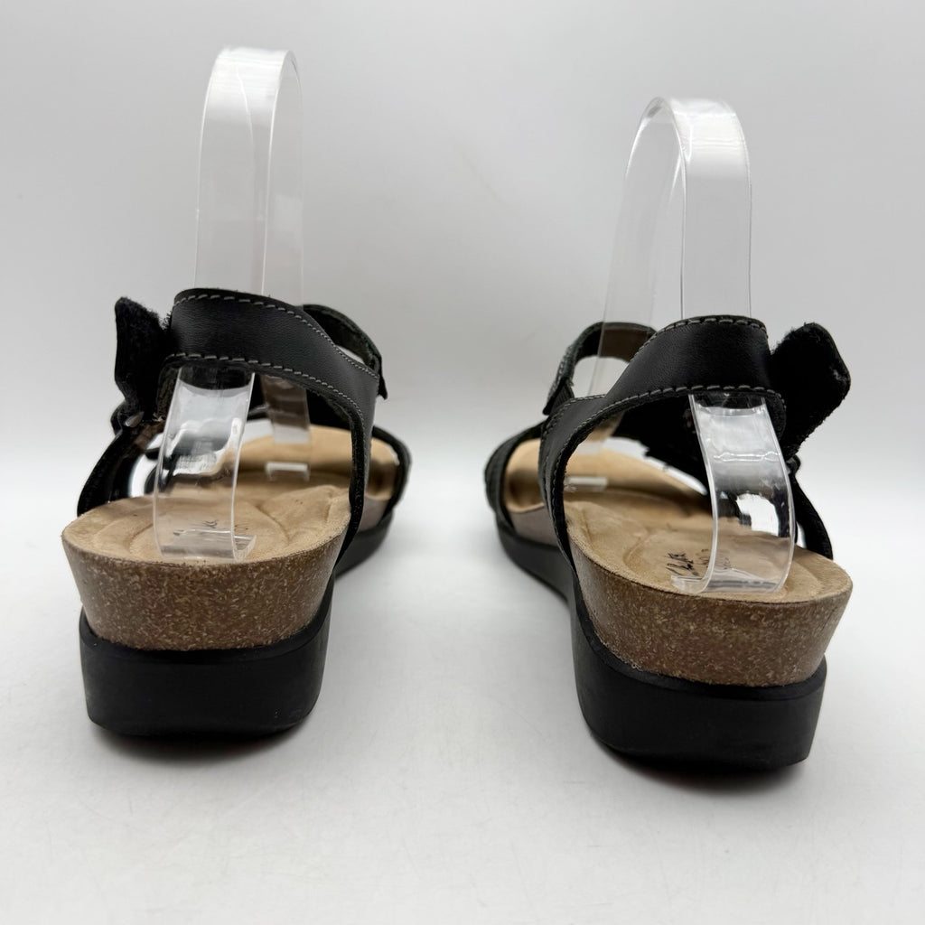 Clarks Womens Calenne Carmen Wedge Sandals US 8.5 M Black Leather NWOB