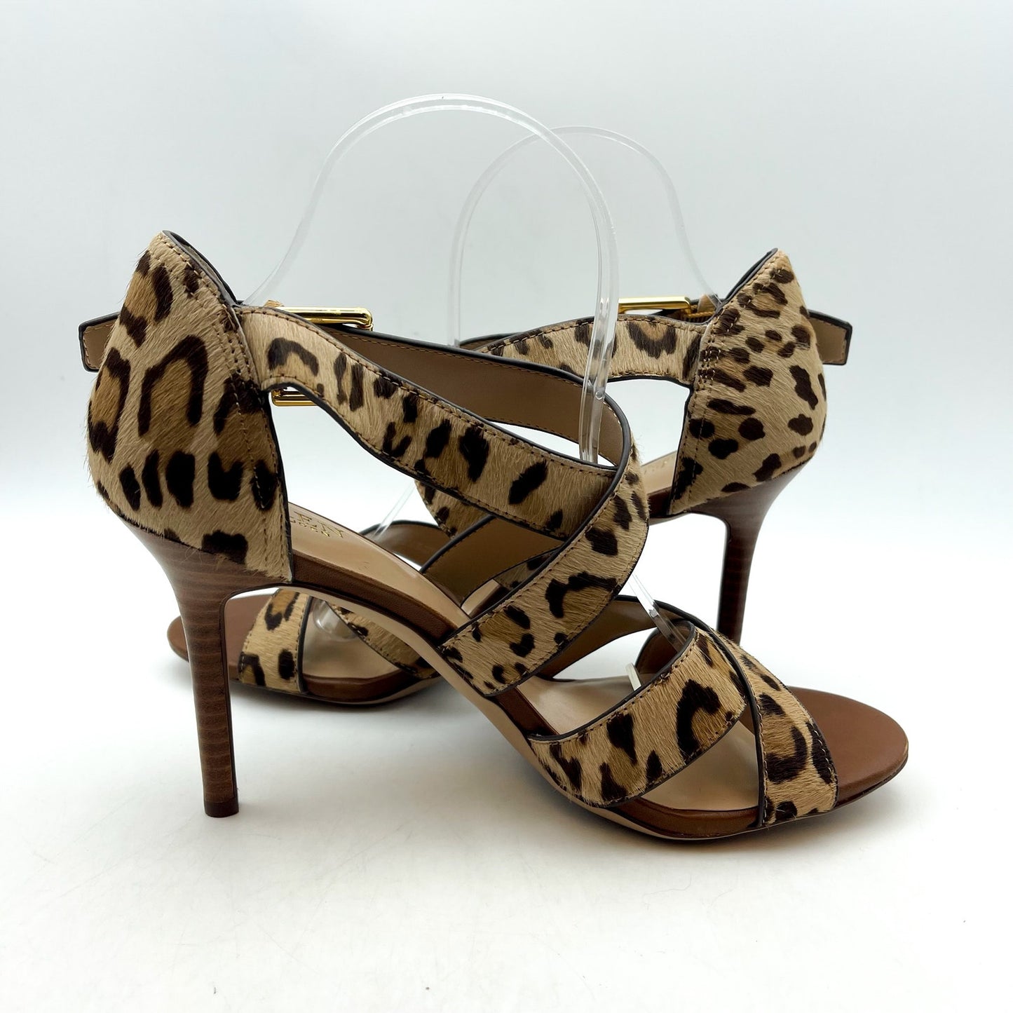 Lauren Ralph Lauren Gisella Haircalf Heel Sandals US 9.5 B Cheetah Leather NWOB