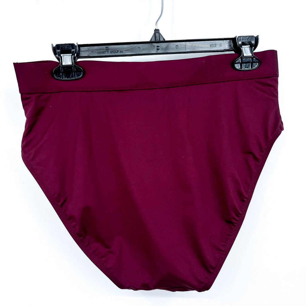 LAUREN RALPH LAUREN Women Banded High Waist Bikini Bottom Size 14 Red Claret NWT
