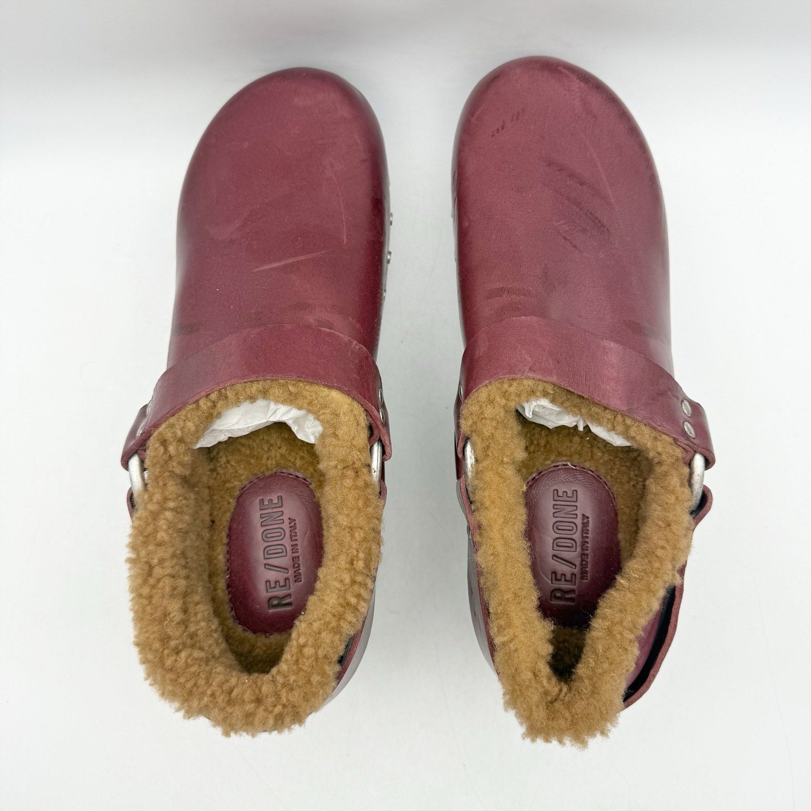 RE/DONE Womens 70s Slingback Clogs EU 40 US 10 Red Leather Studded NWOB
