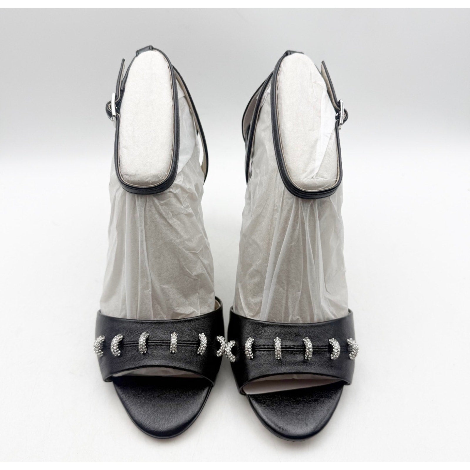 JESSICA SIMPSON Womens Juminee Stiletto Sandals Size 7.5 M Black Ankle Strap NIB