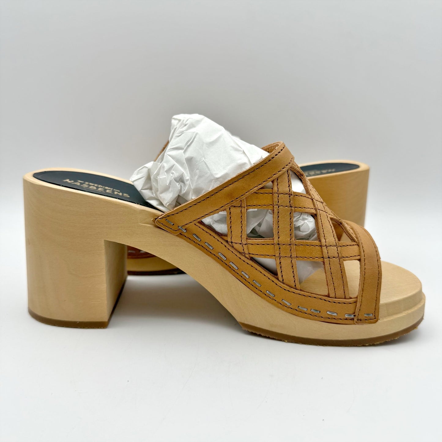 Swedish Hasbeens Womens Basket Clogs EU 38 US 8 M Brown Leather NWOB