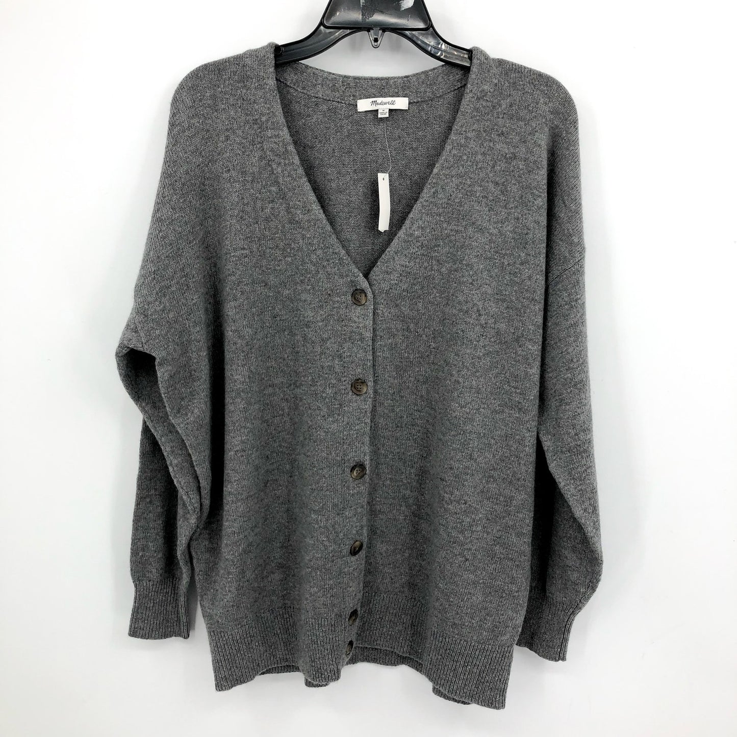 MADEWELL Women's V-Neck Relaxed Cardigan Medium Grey Merino Wool NM610 NWT